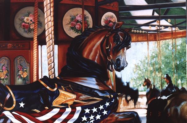"The Dancing Bay Pony", oil painting